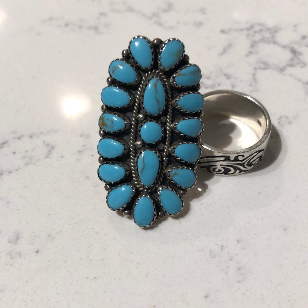 BB Sterling Signed Navajo Turquoise Ring Size 7